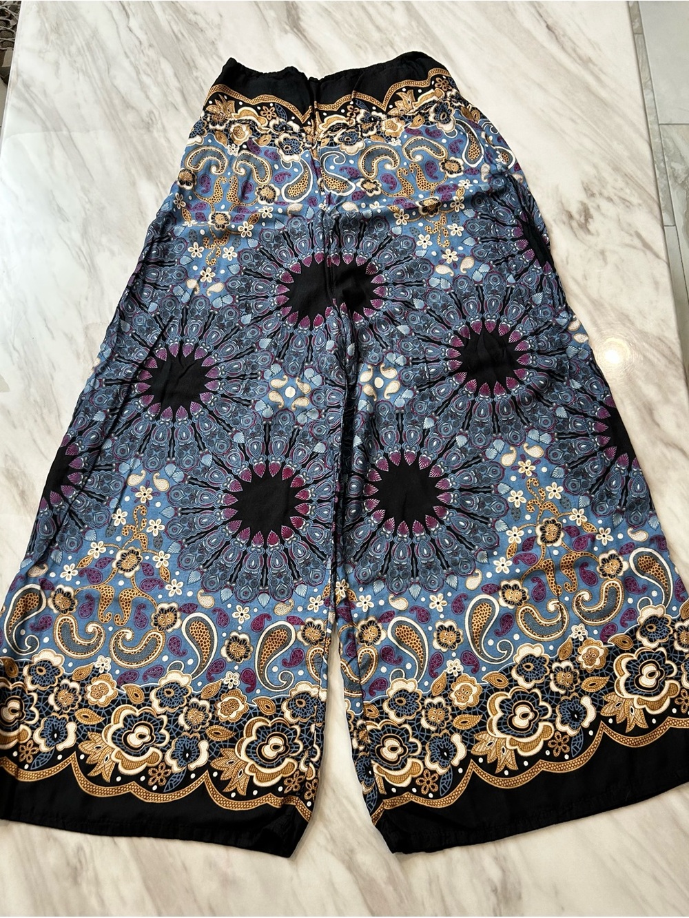Chaser Printed Wide-Leg Palazzo Pants — Teal, Black, Cream
